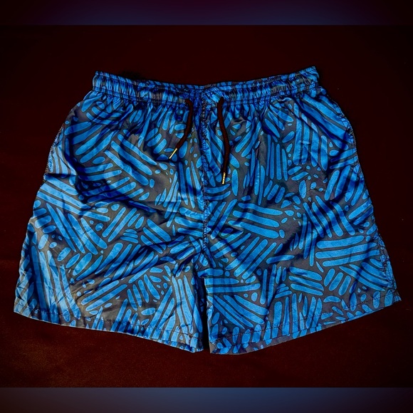 Men’s Blue Patterned Quick Dry Swim Trunks. Size large. - Picture 1 of 14